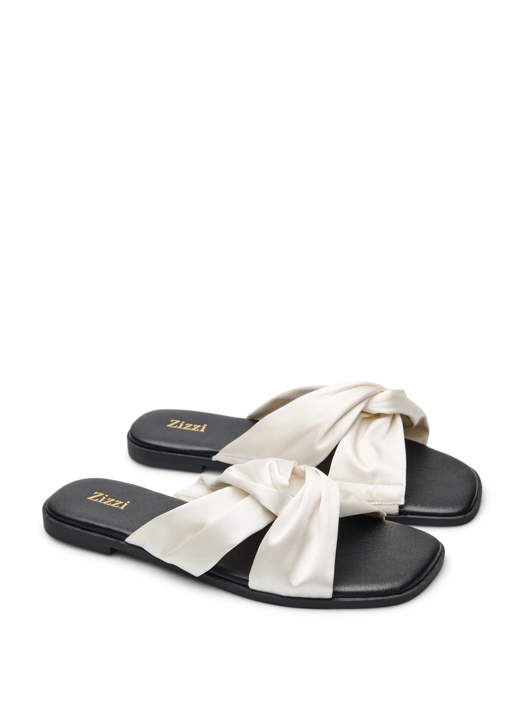 Zizzifashion Wide fit - Flat sandals with crossed satin straps, Vanilla, Packshot image number 1