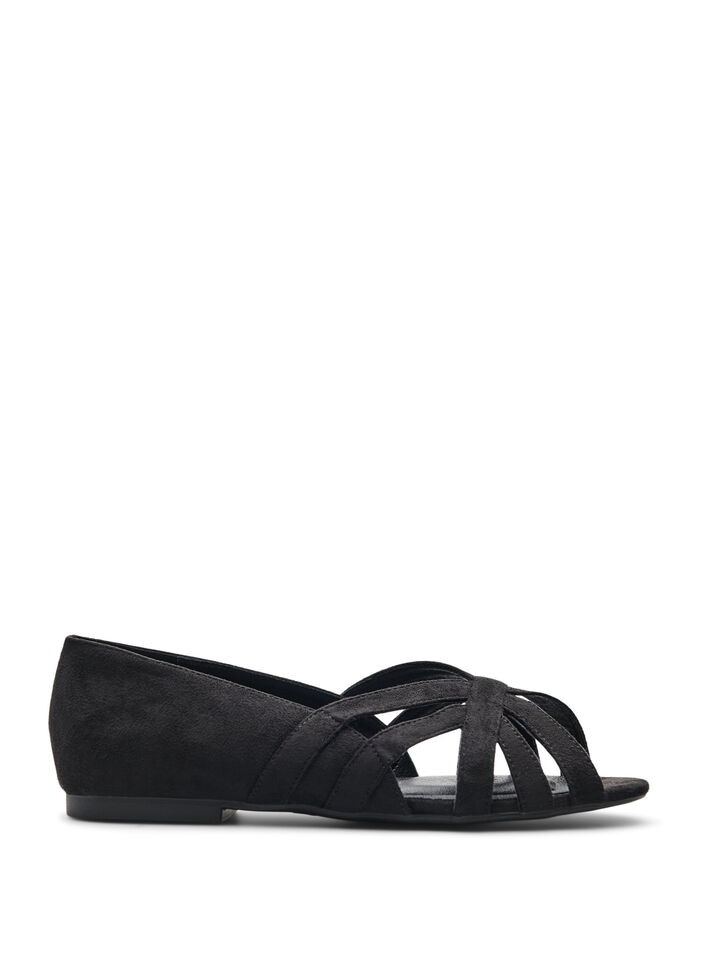 Ballerina in faux suede with crossed straps, Black, Packshot image number 0