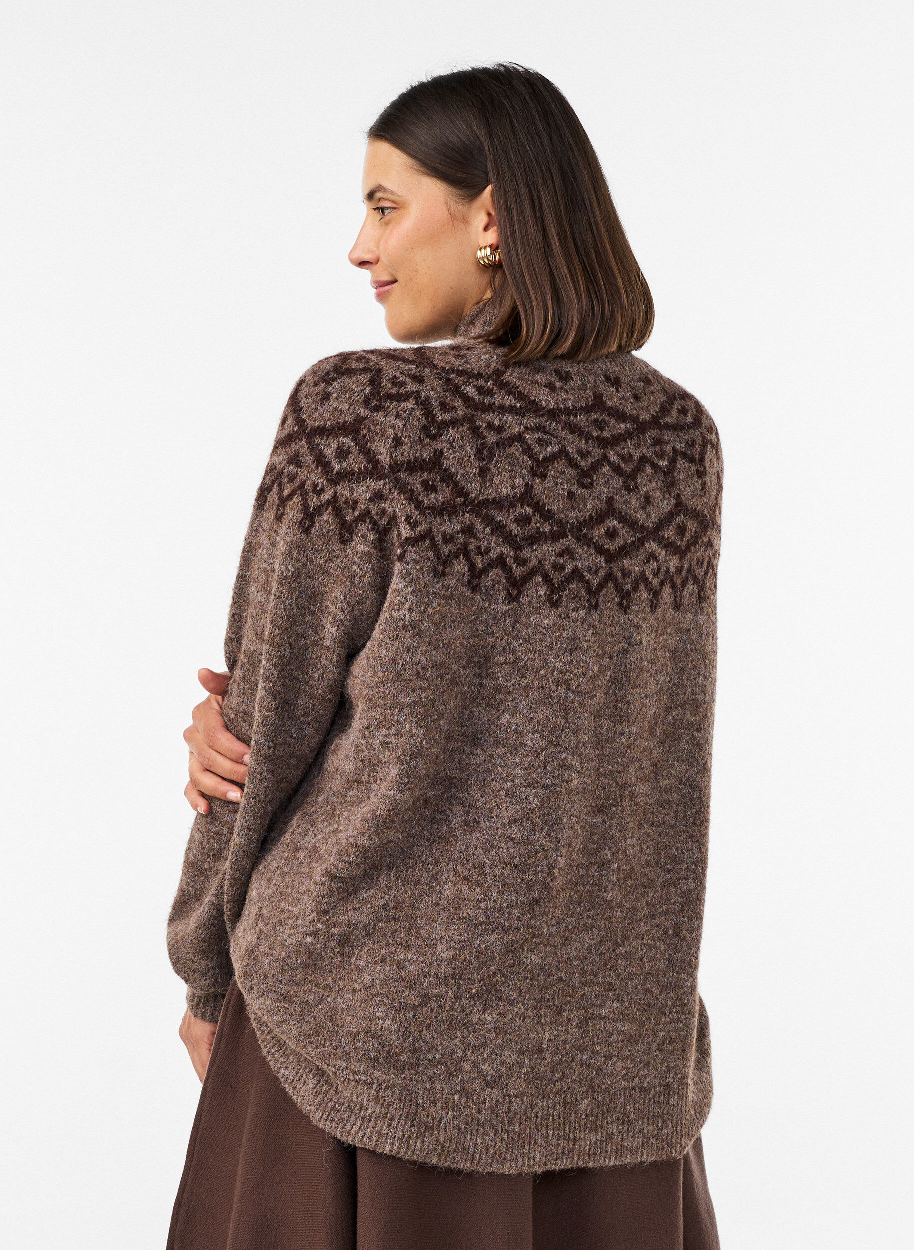 ZizzifashionJumper with Nordic pattern, Brown, Model image number 2