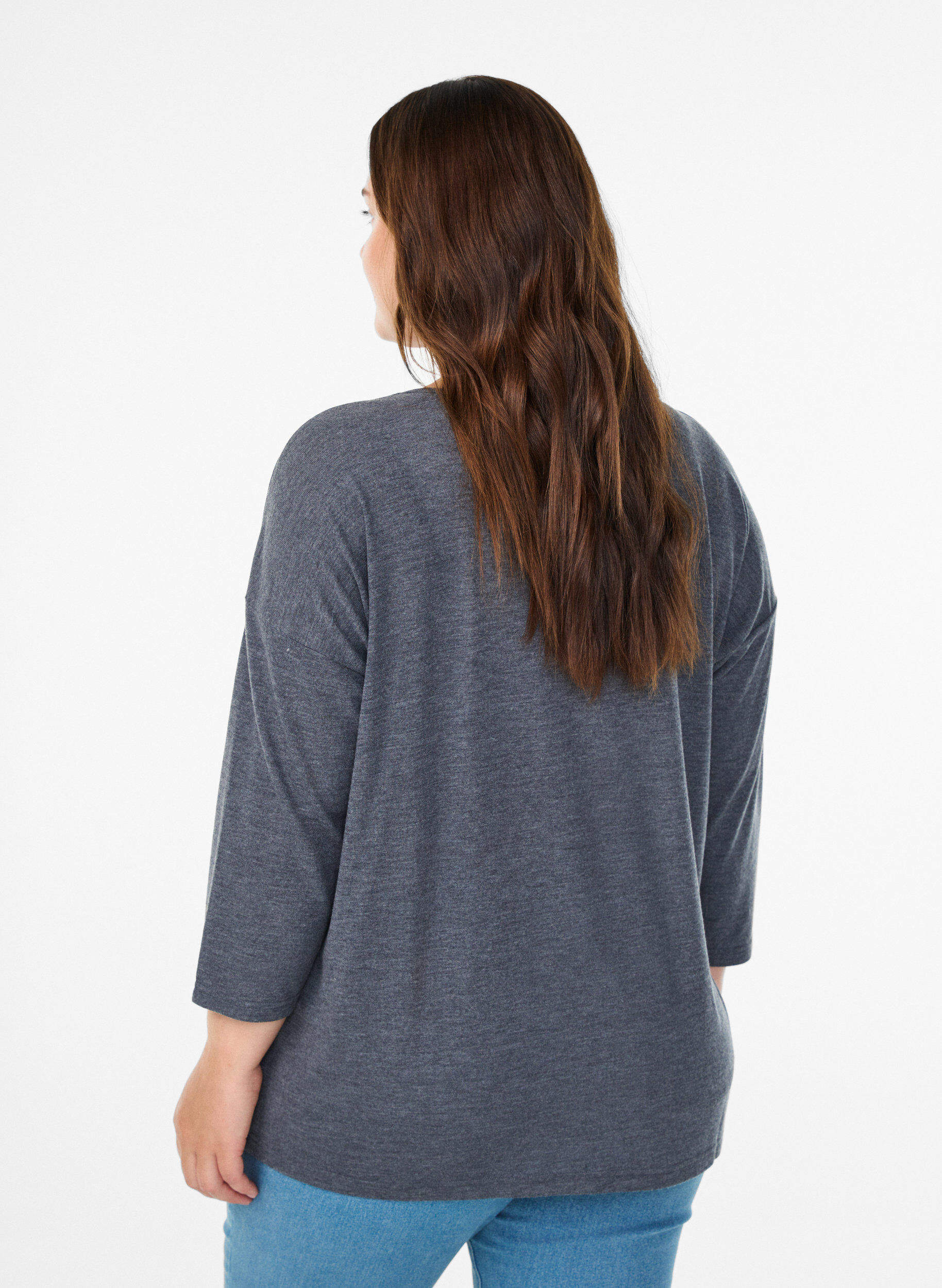 ZizzifashionJersey blouse with 3/4 sleeves, Dark Grey, Model image number 2
