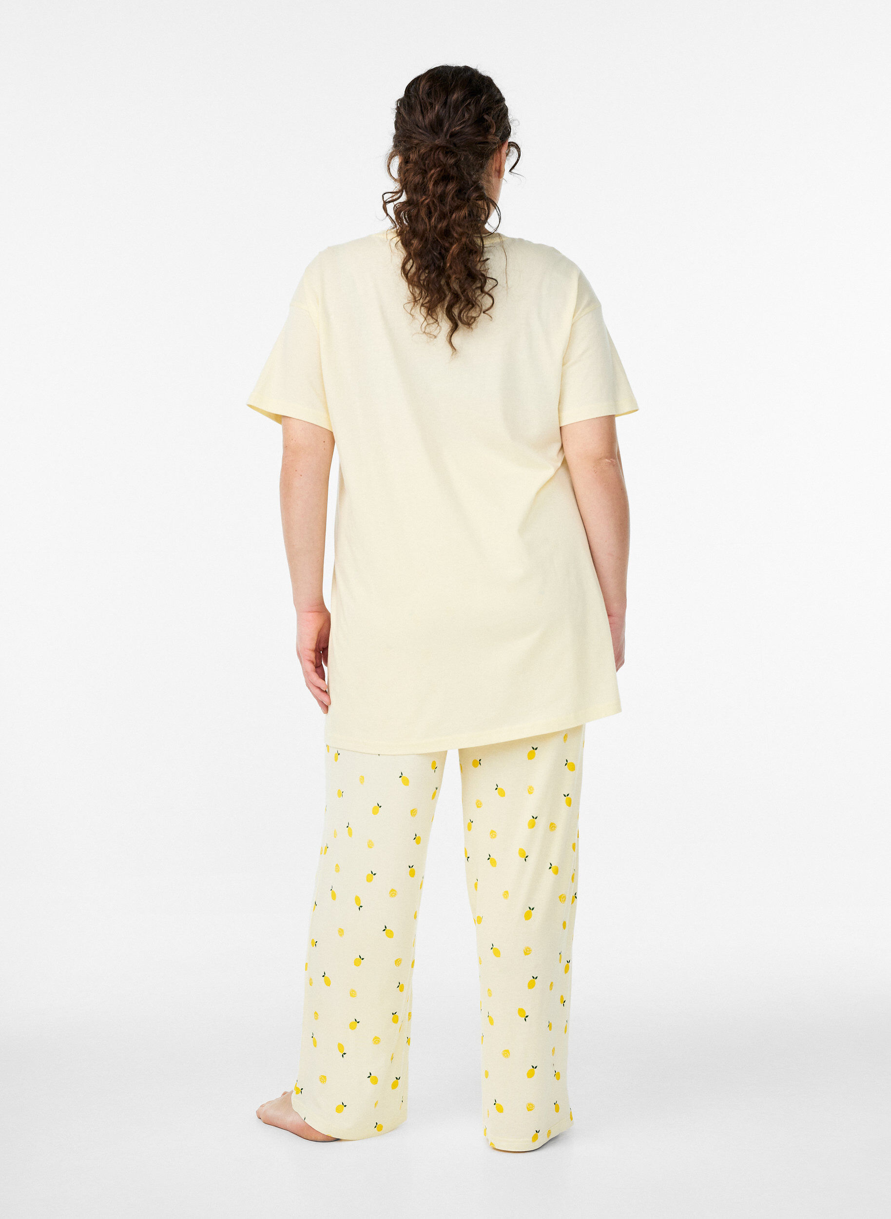 Zizzifashion Pyjama trousers in soft jersey with high waist and fruit print, Yellow, Model image number 1