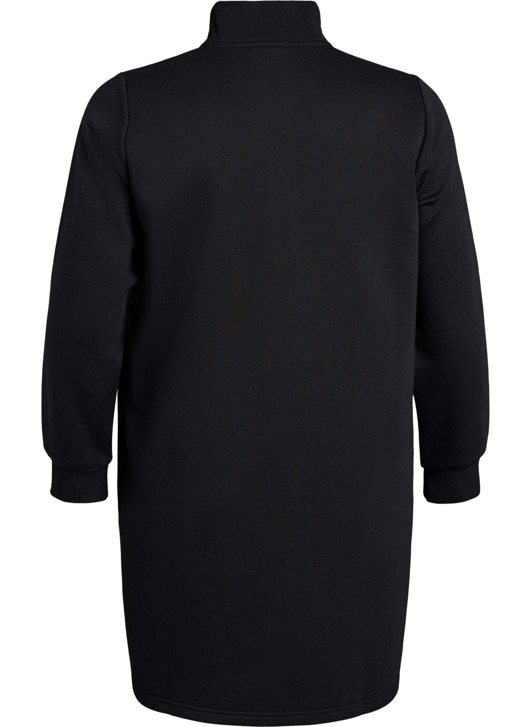 Zizzifashion Short sweatshirt dress with a high neck, Black, Packshot image number 1
