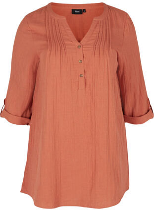 Cotton tunic with 3/4-length sleeves, Rust As Sample, Packshot image number 0