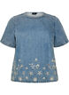 Short-sleeved denim blouse with broderie anglaise, Light Blue, Packshot image number 0