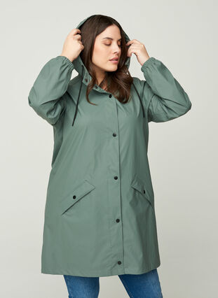Hooded raincoat with taped seams, Balsam Green, Model image number 0