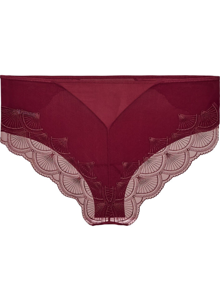 Briefs with mesh and embroidered lace trims, Red, Packshot image number 1