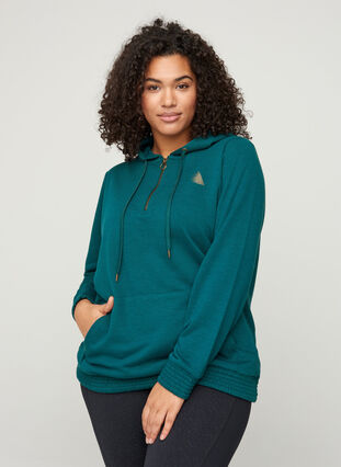 Sweatshirt with pocket and hood, Deep Teal, Model image number 0