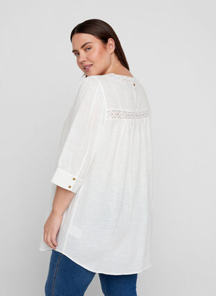 Tunic with 3/4-length sleeves and lace, Bright White, Model image number 1