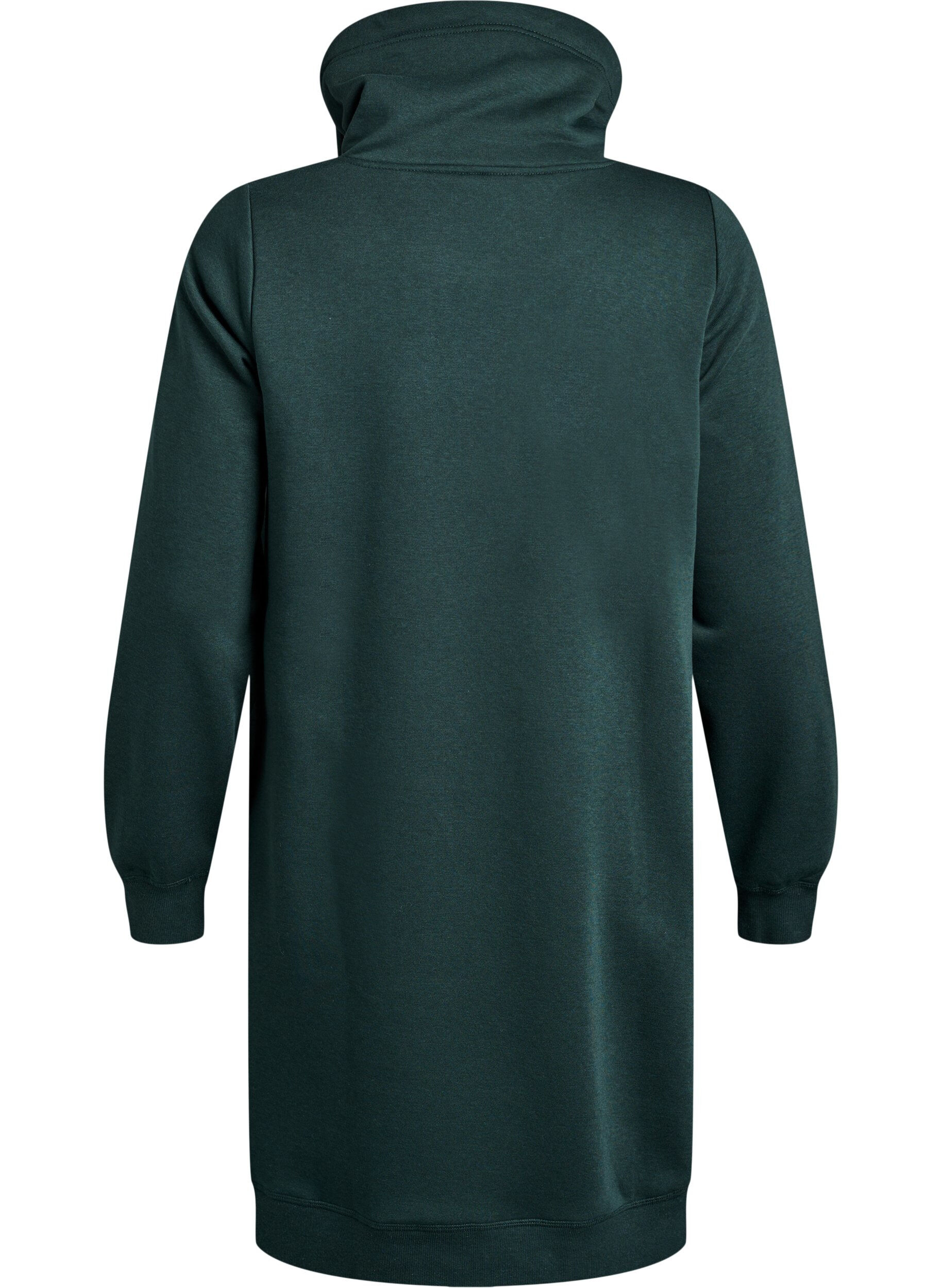 Zizzifashion Short sweatshirt dress with high collar and pockets, Green, Packshot image number 1