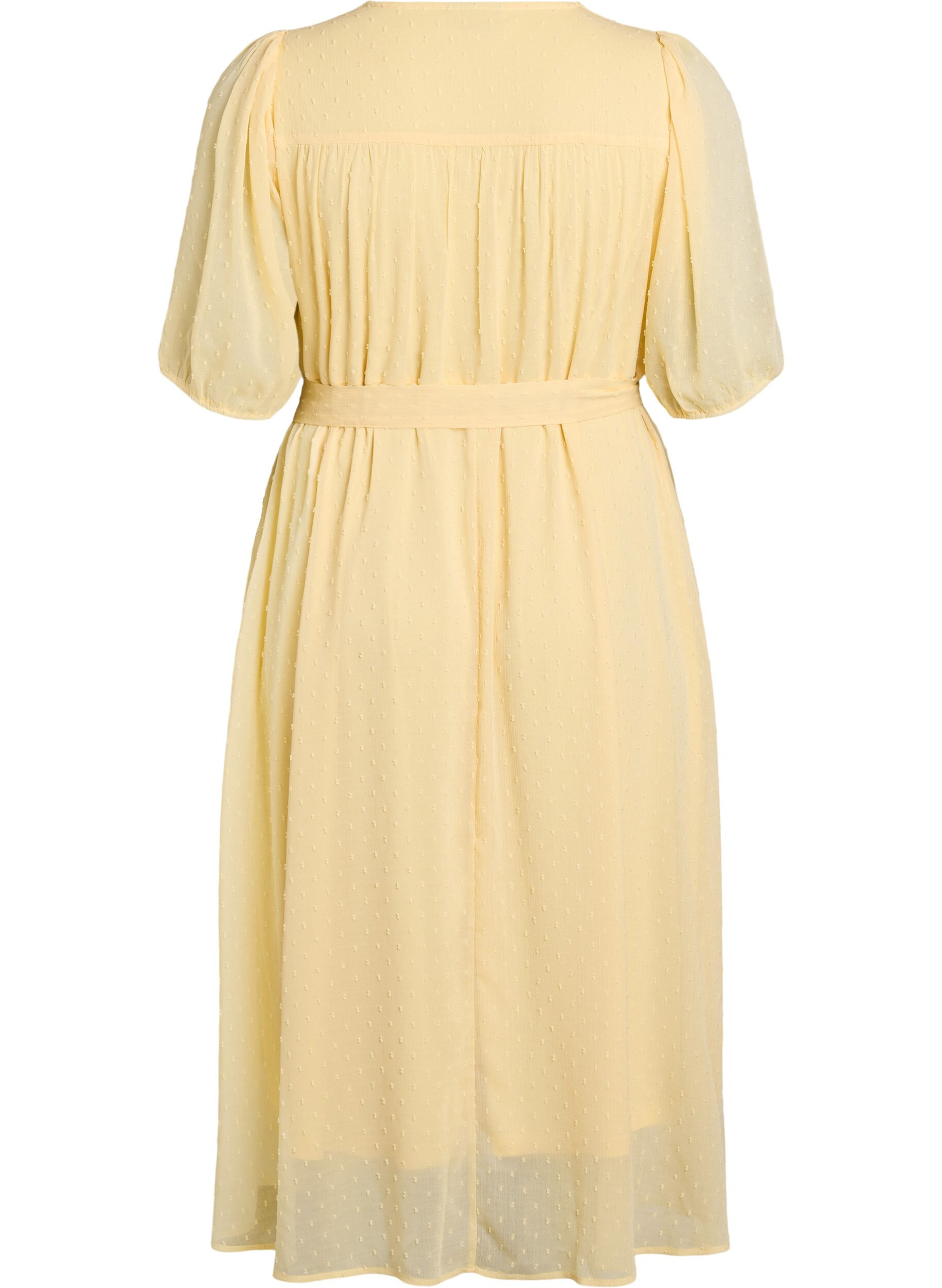 Zizzifashion V-neck midi dress with tie fastening, Yellow, Packshot image number 1