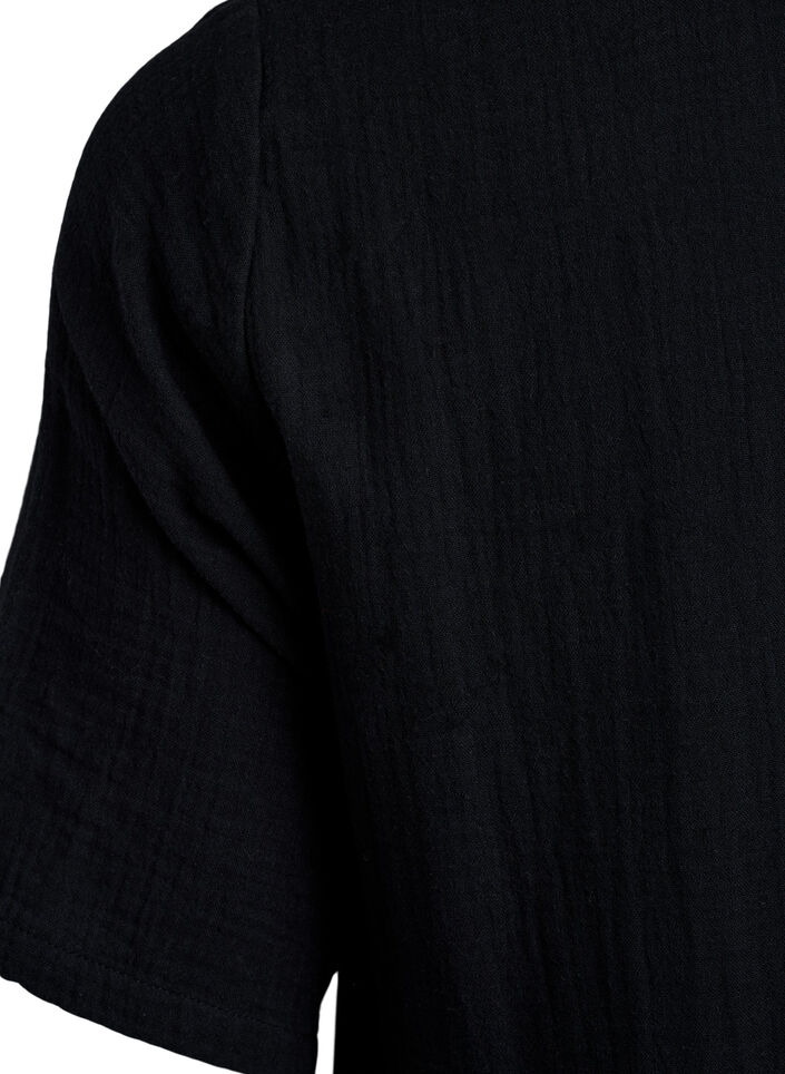 Short A-line dress in cotton muslin, Black, Packshot image number 3
