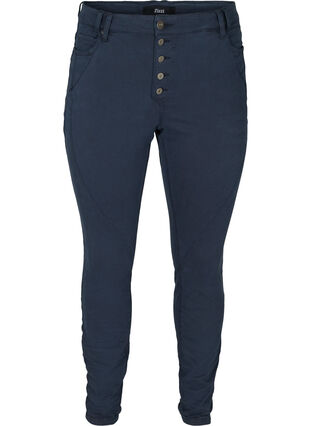 Close-fitting trousers with a button-fastening, Dark Blue, Packshot image number 0