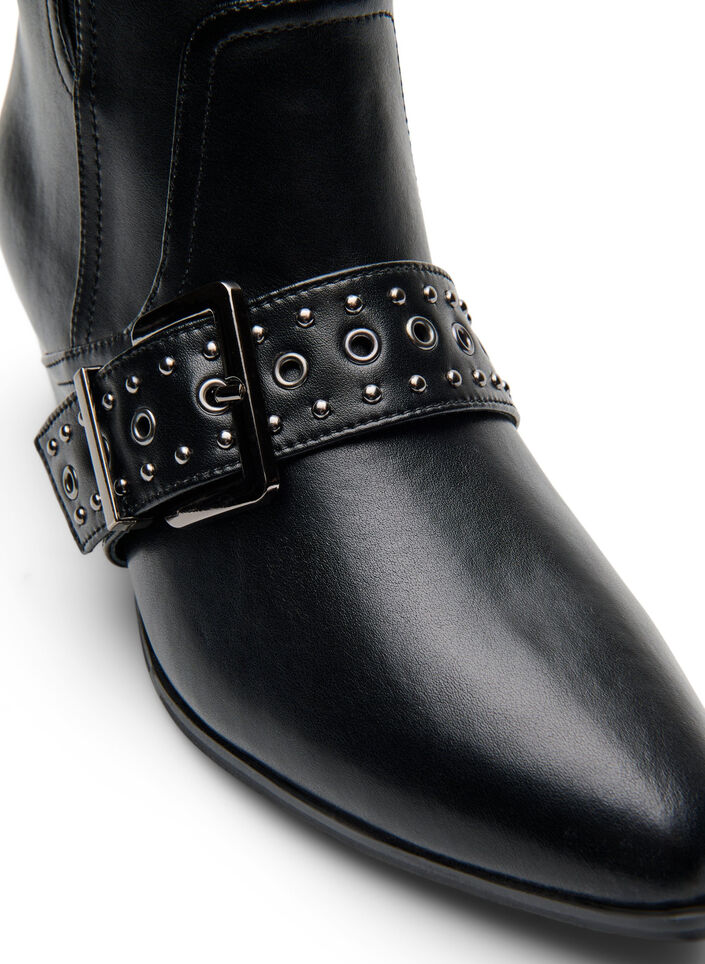 Leather ankle boot with strap and studs, Black, Packshot image number 3