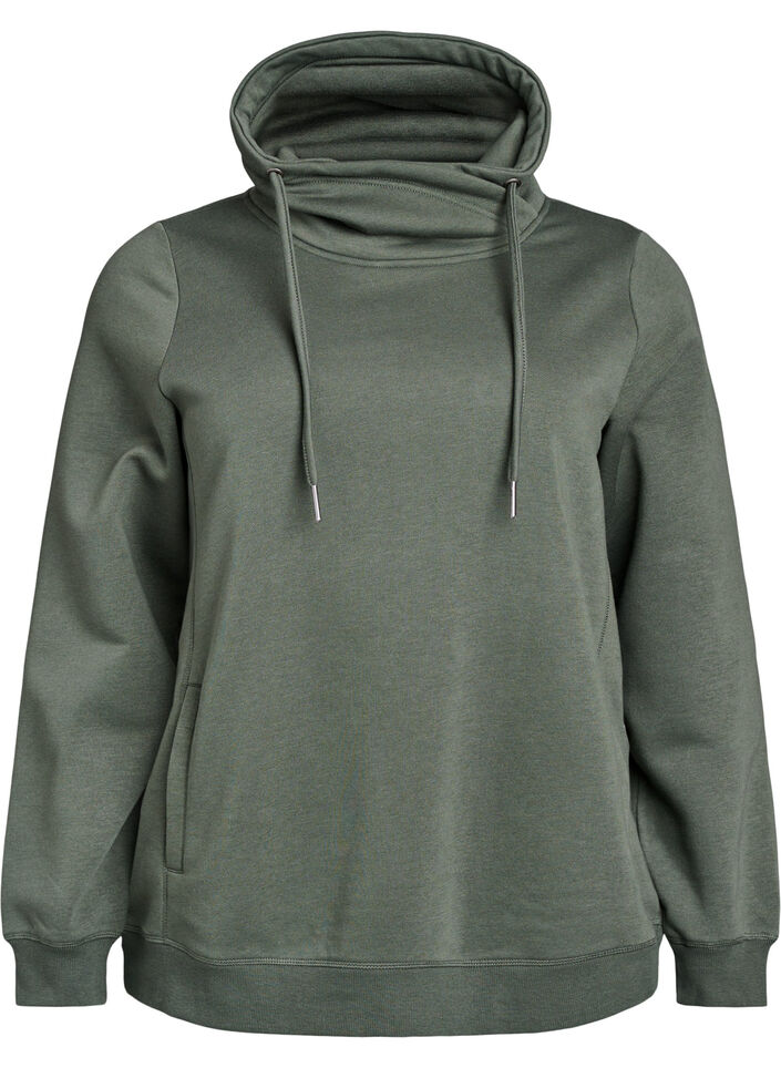 Sweatshirt with high collar and pockets, Green, Packshot image number 0