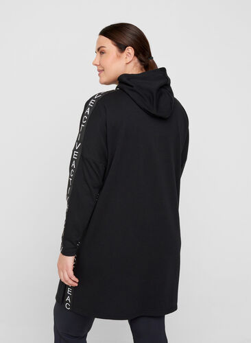 Sweater dress with hood and large pocket, Black, Model image number 1