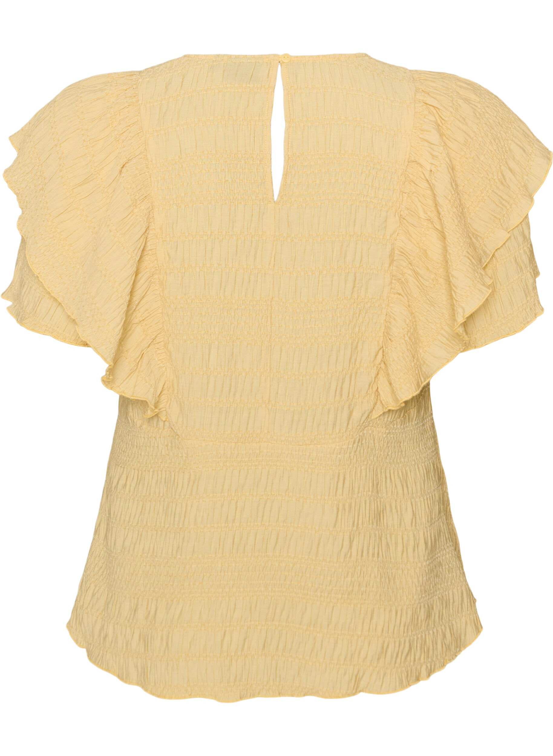 Zizzifashion Blouse with smocked texture and ruffle sleeves, Yellow, Packshot image number 1