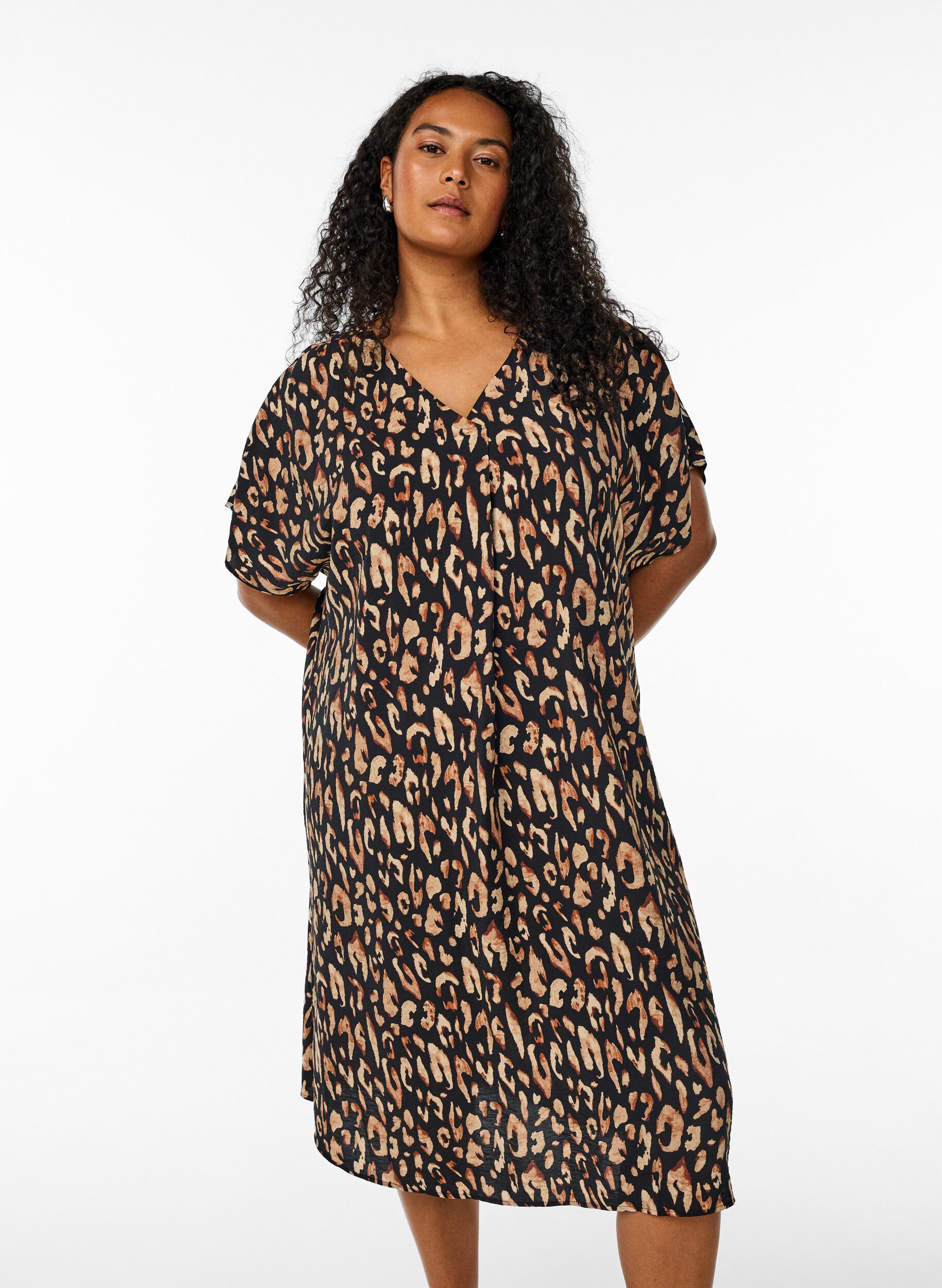 Zizzifashion V-neck dress in viscose, Black, Model image number 0