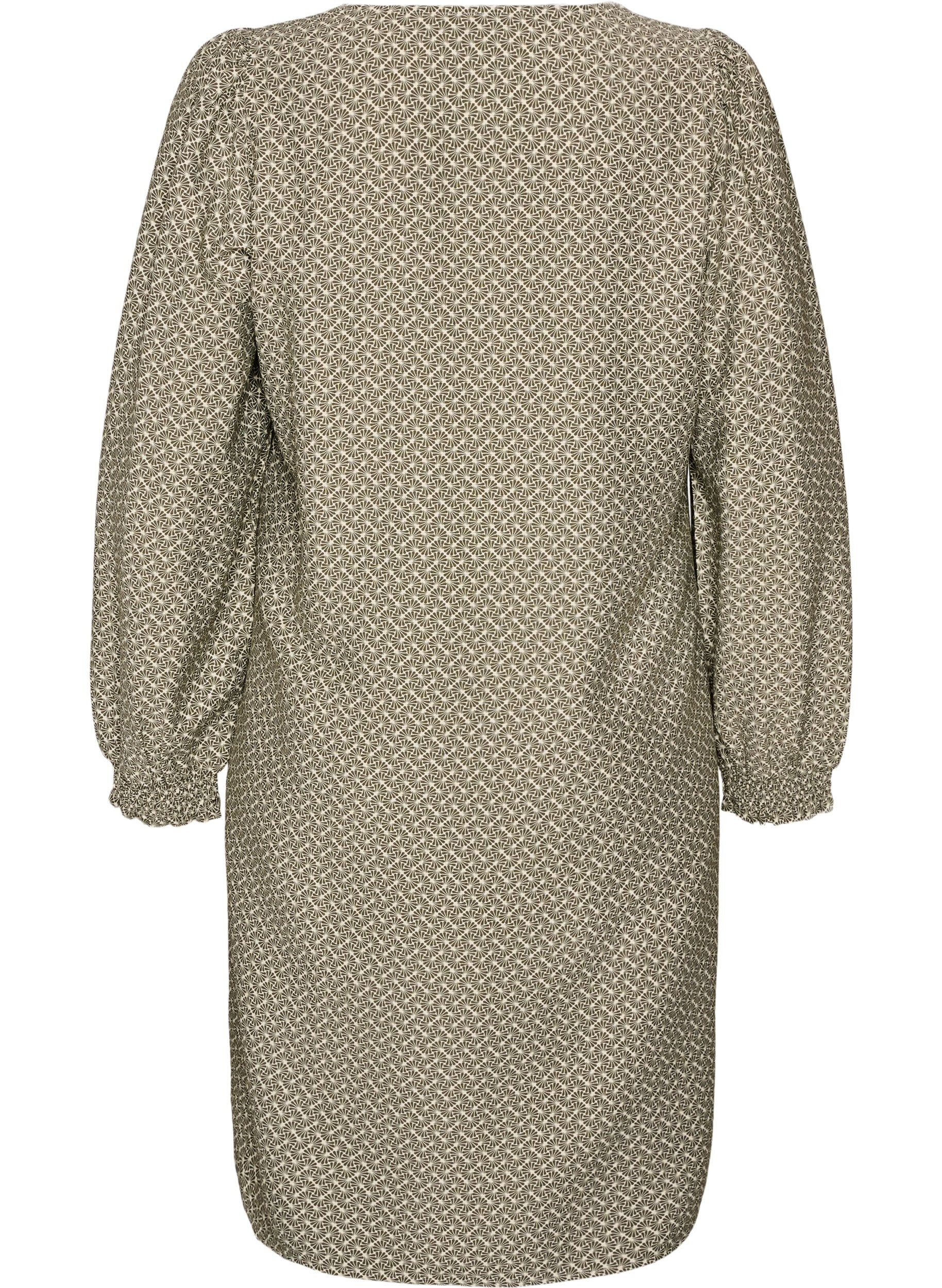 ZizzifashionPatterned viscose dress with long sleeves, Green, Packshot image number 1