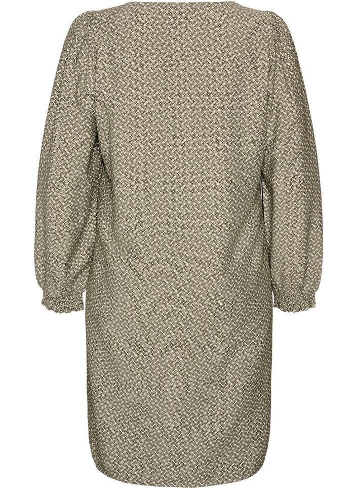 Patterned viscose dress with long sleeves, Green, Packshot image number 1