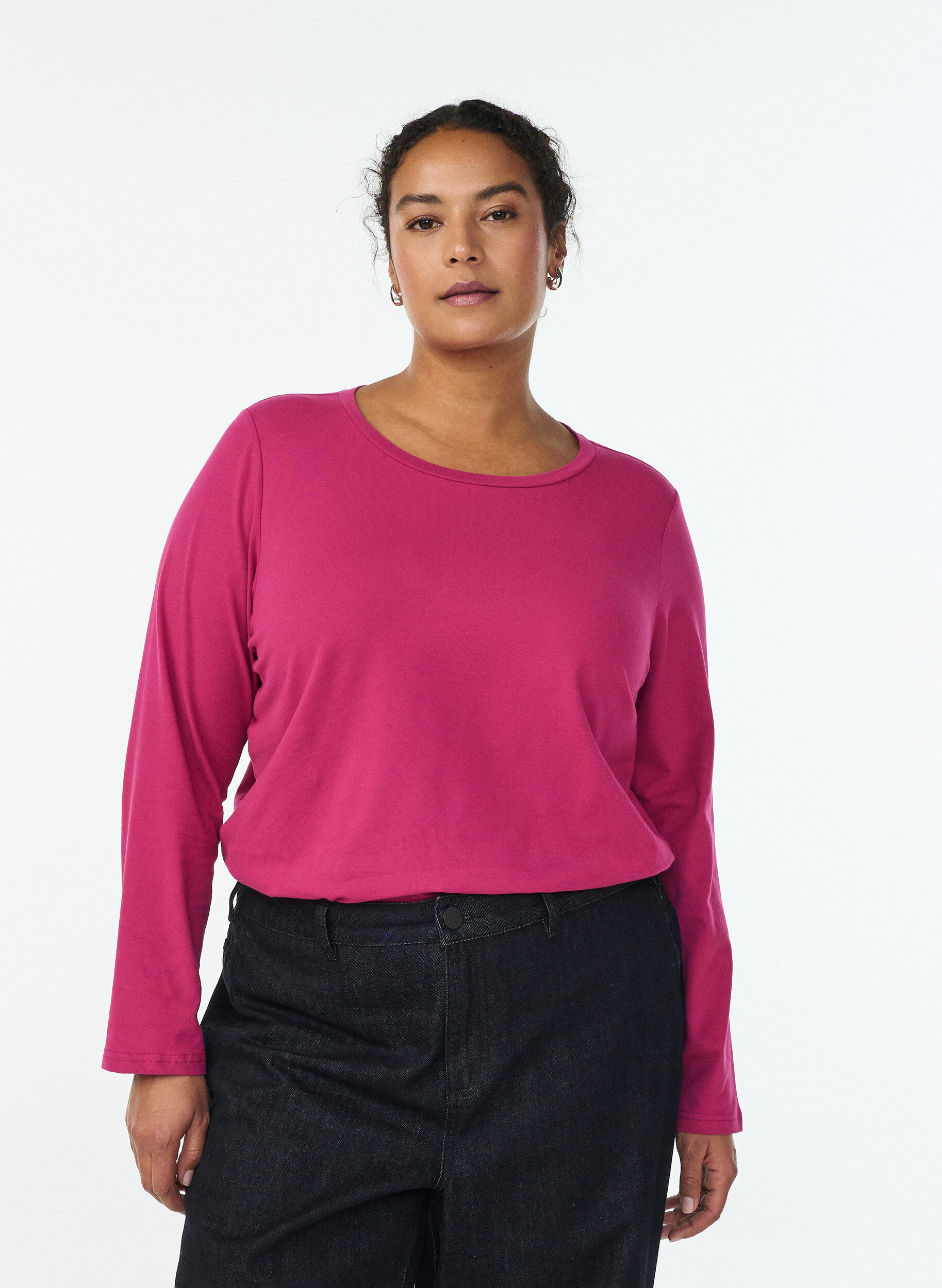 ZizzifashionBasic jersey top with long sleeves, Pink, Model image number 0