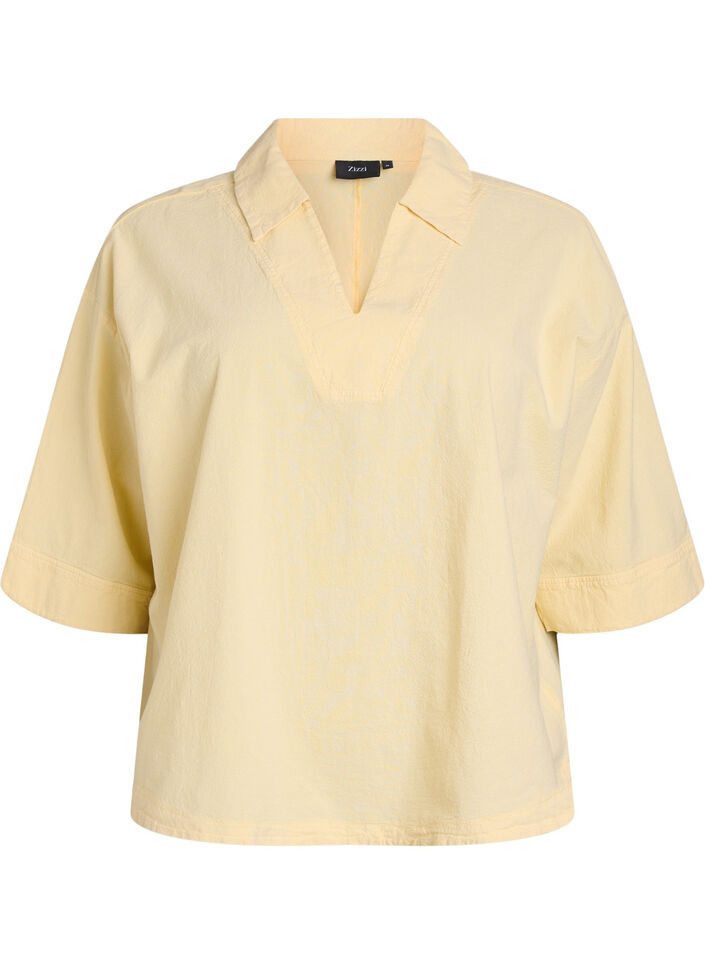 Loose blouse with collar and 1/2 sleeves, Yellow, Packshot image number 0