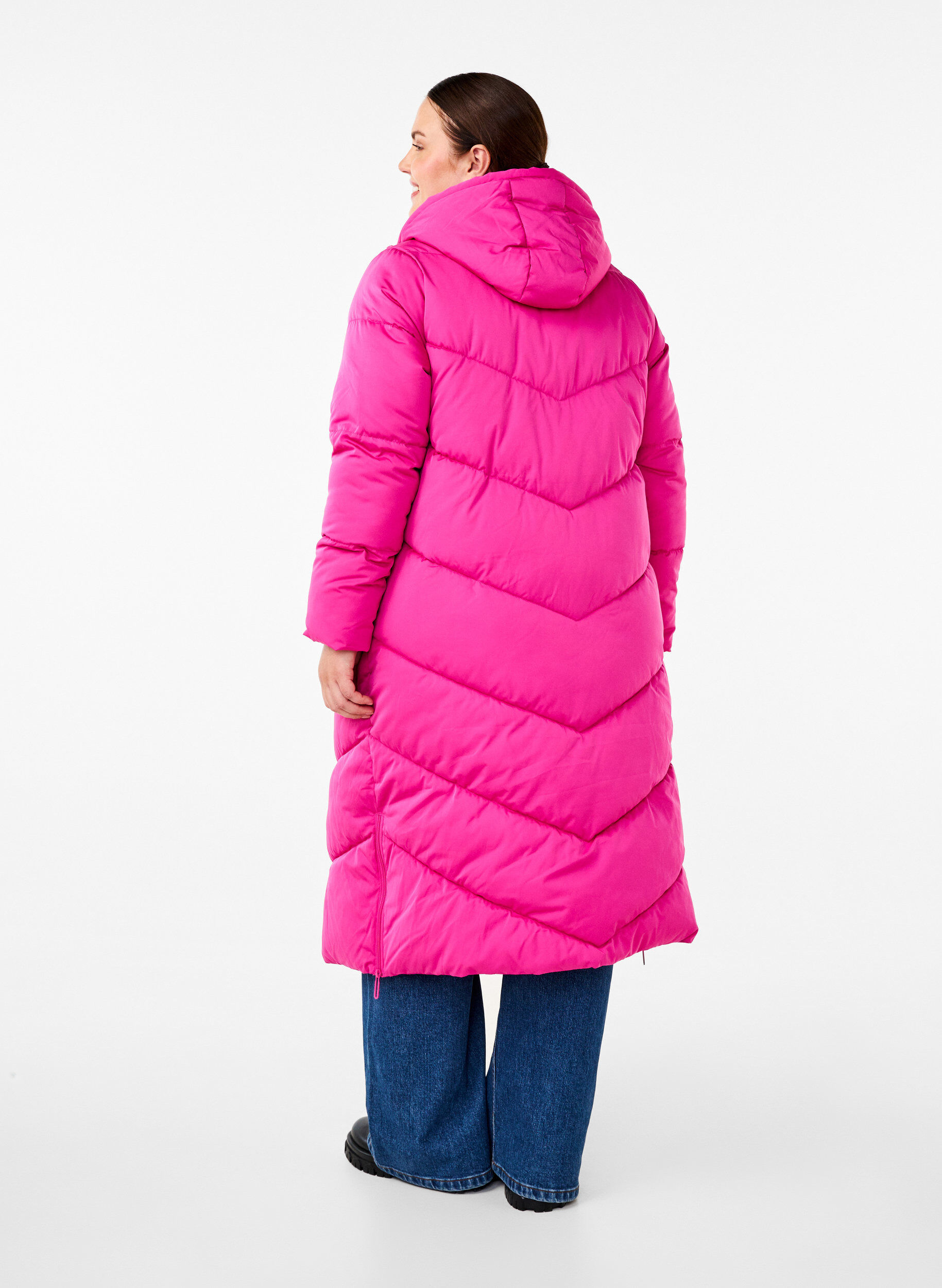Zizzifashion Long puffer coat with hood and pockets, Pink, Model image number 1