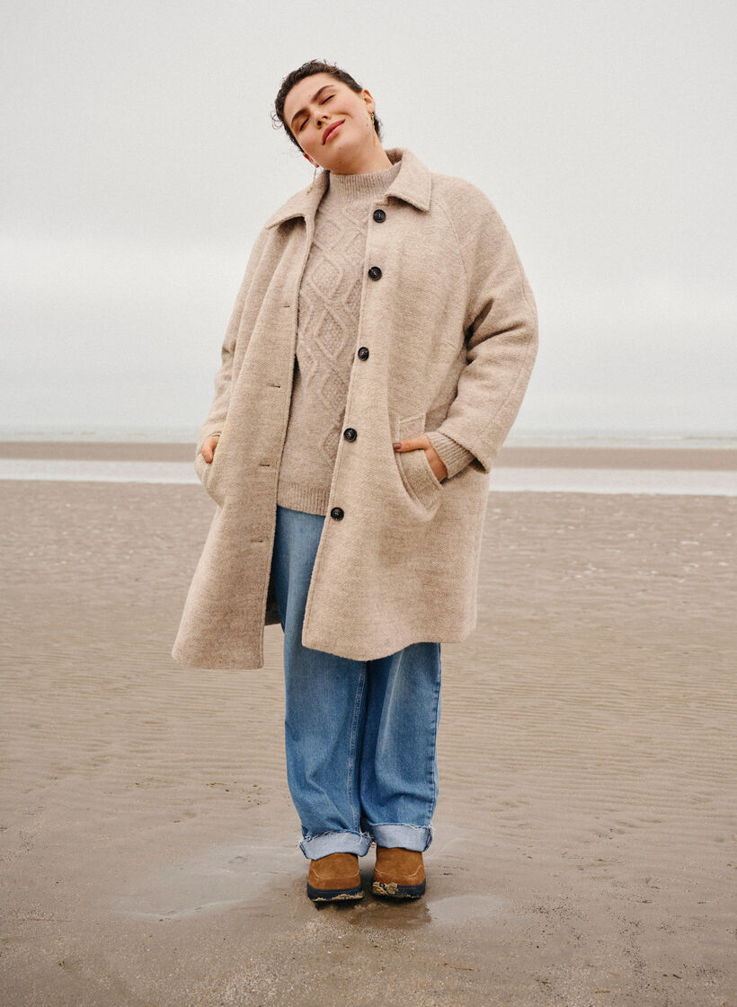 Plaid bouclé coat with buttons, Simply Taupe, Image image number 1