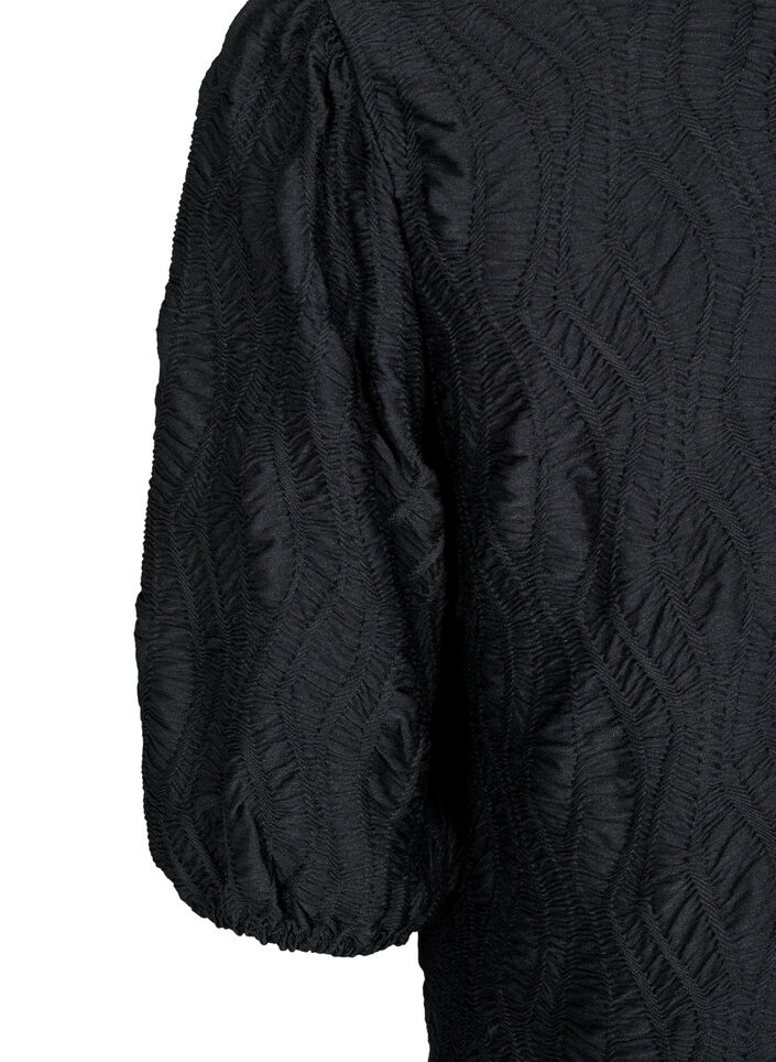 Blouse with texture and 3/4 sleeves, Black, Packshot image number 3