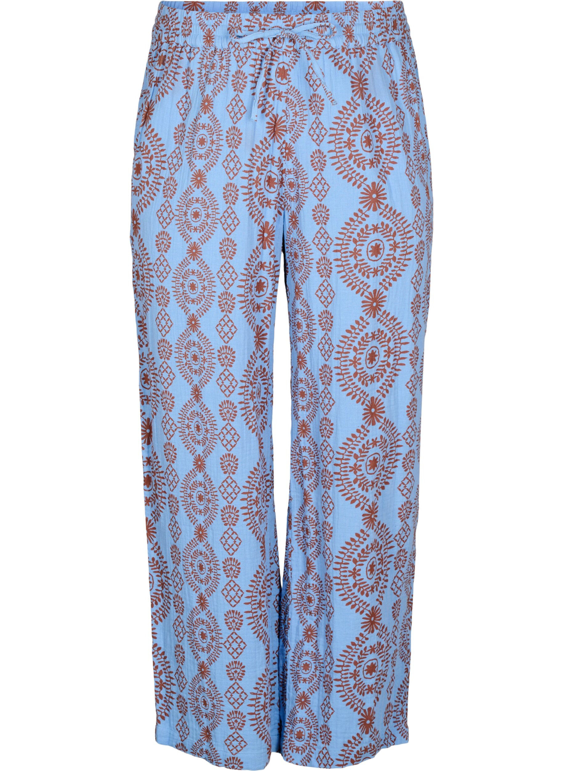 Loose trousers in patterned cotton muslin