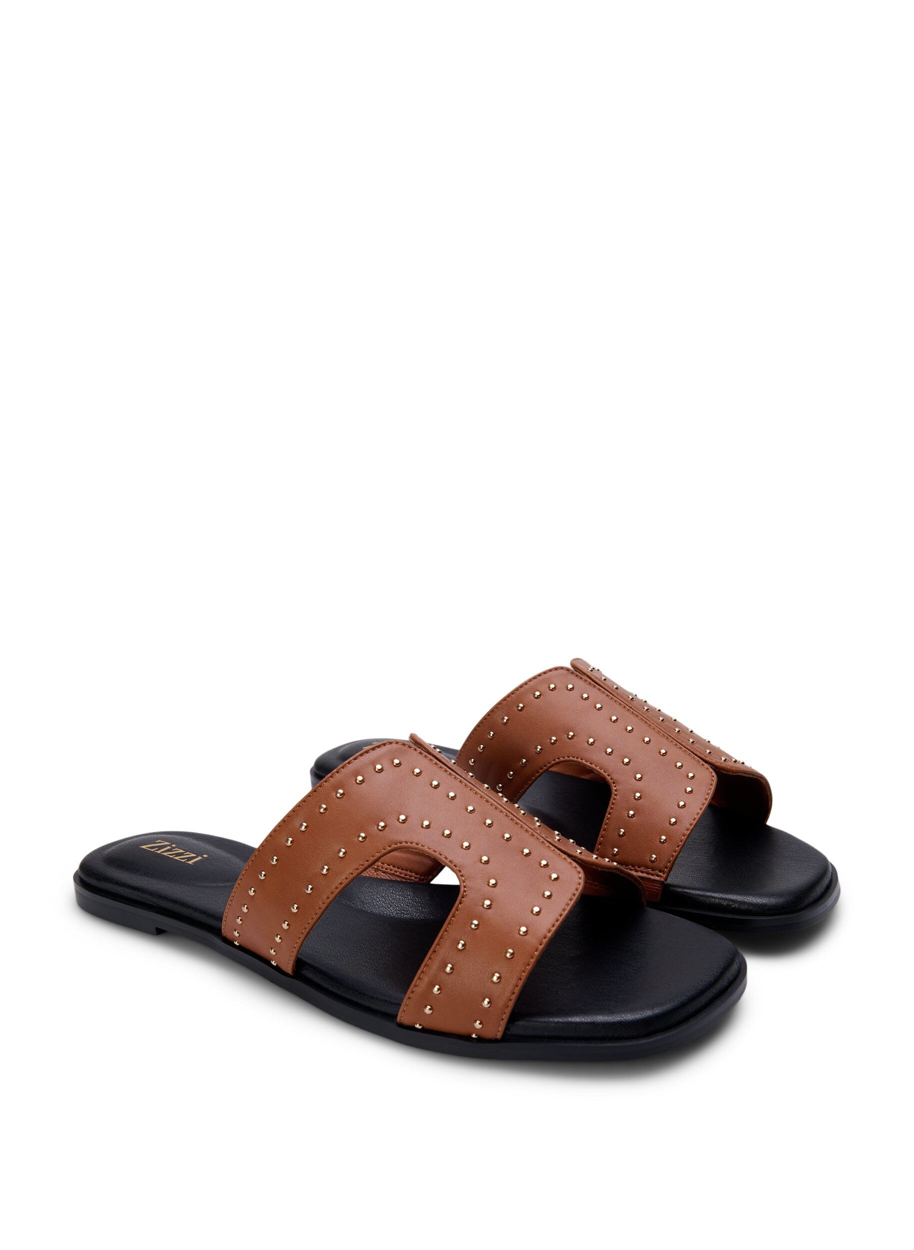 Zizzifashion Flat sandals with studs, Brown, Packshot image number 1