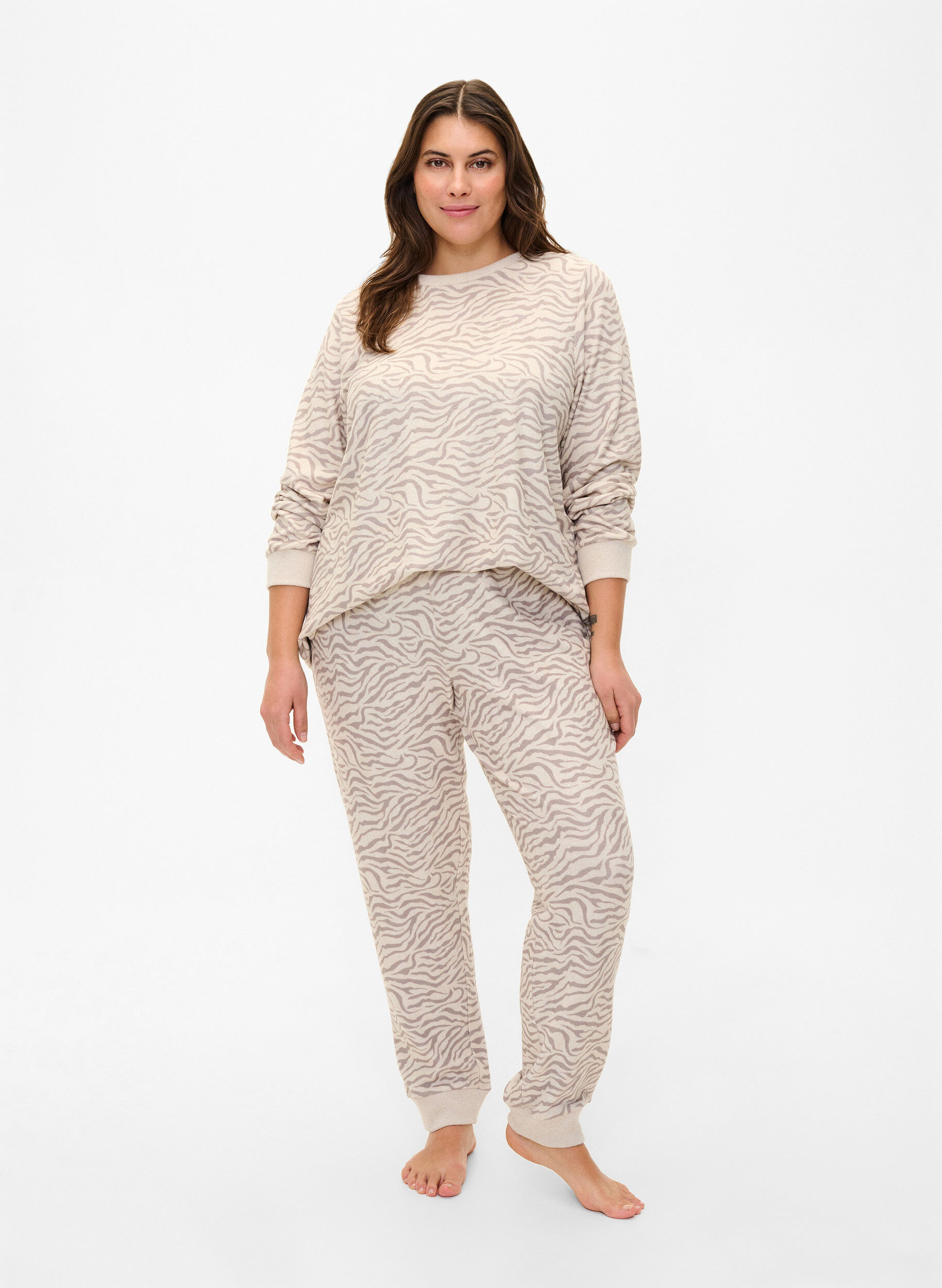 Zizzifashion Printed velour pants, Pink Tint AOP, Model image number 0