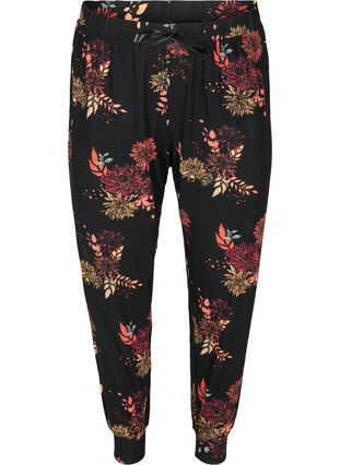 Floral pyjama trousers in viscose, Black AOP Flower, Packshot image number 0