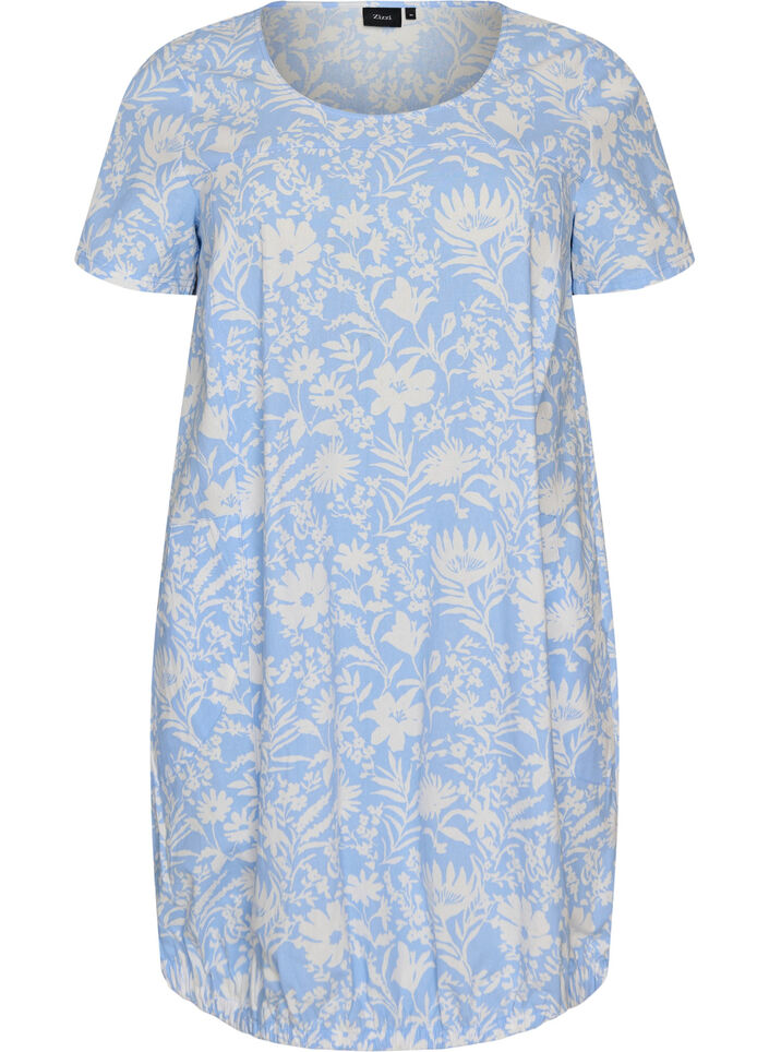 Short-sleeved cotton dress with print, Vanilla, Packshot image number 0