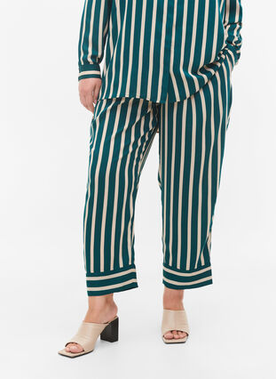 Loose-fitting striped trousers, Green Stripe, Model image number 2