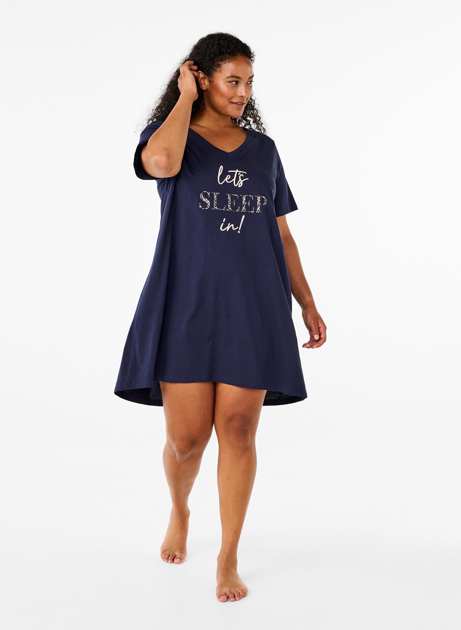 Zizzifashion Organic cotton nightgown with v-neck, Blue, Model image number 1