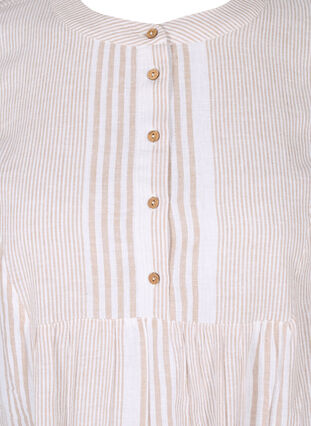 Short-sleeved tunic with buttons, White Taupe Stripe, Packshot image number 2