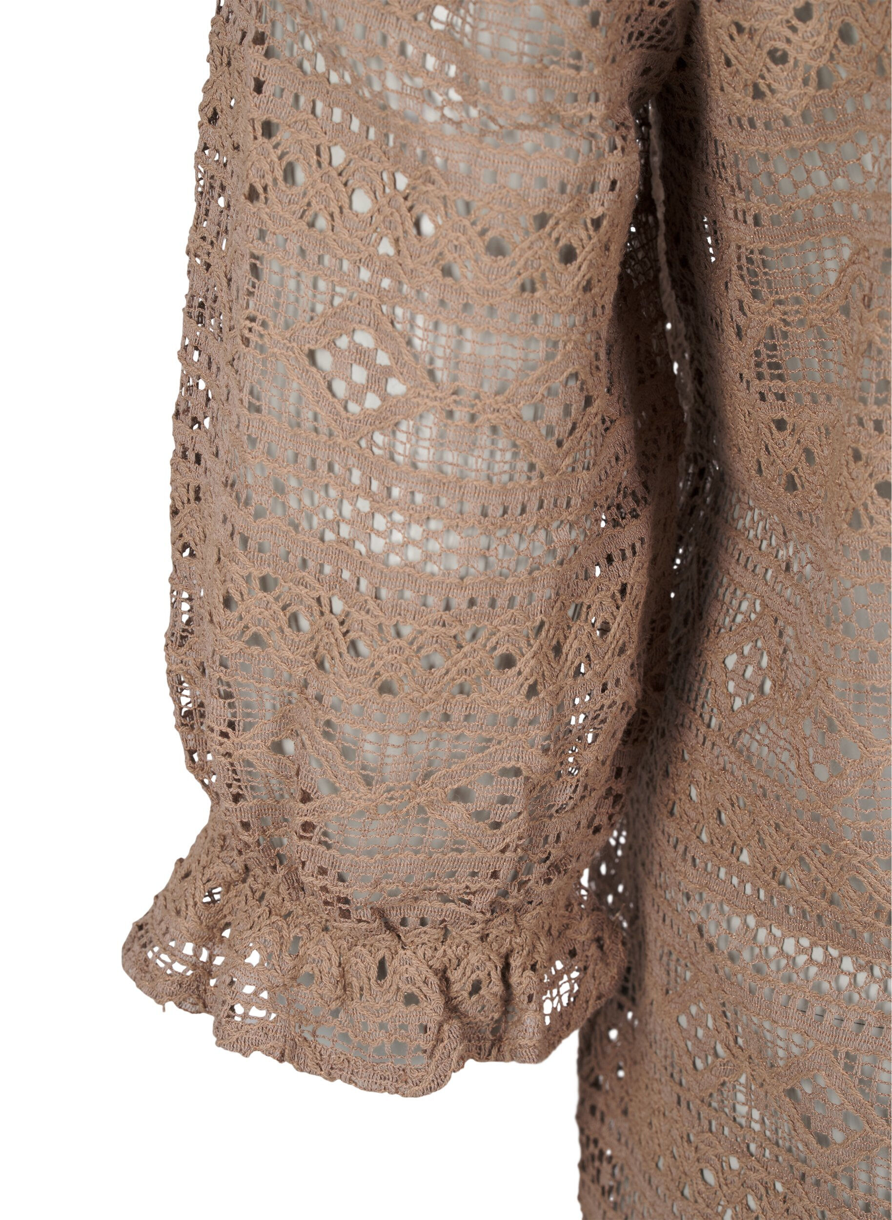 Zizzifashion Blouse with hole pattern and 3/4 sleeves, Brown, Packshot image number 3