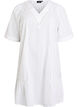 Knee-length cotton dress with embroidery and a V-neck, White, Packshot image number 0