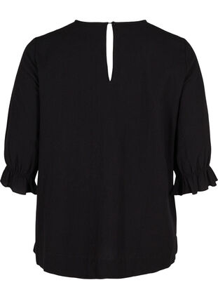 Blouse with broderie anglaise and 3/4 sleeves, Black, Packshot image number 1