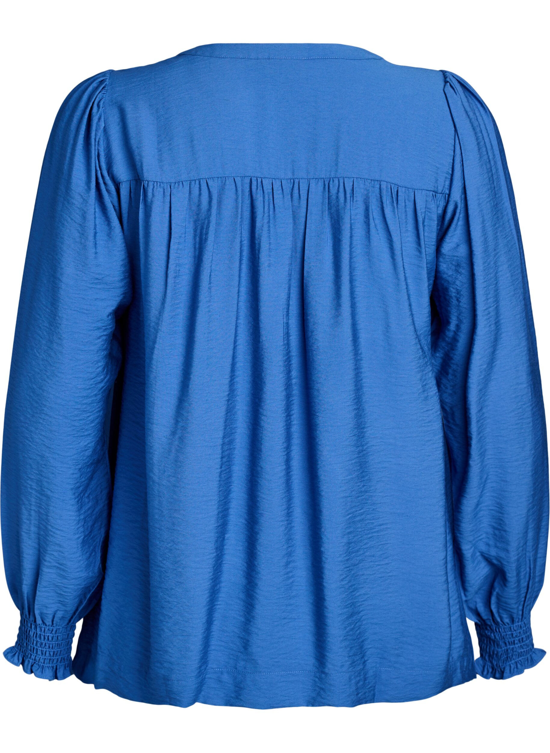Zizzifashion Viscose blouse with smock and gathered details, Blue, Packshot image number 1