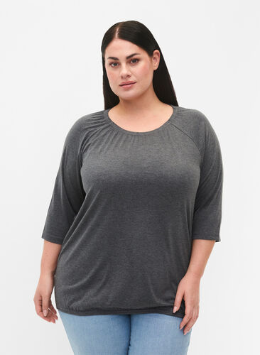 Malange blouse with 3/4 sleeves, Dark Grey Melange, Model image number 0