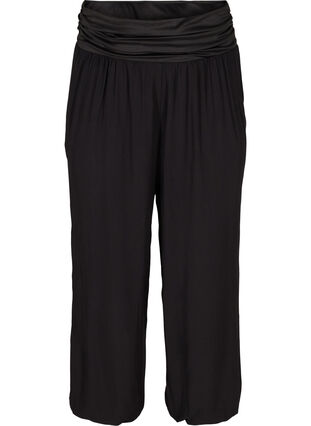 Loose trousers in viscose with elasticated cuffs, Black, Packshot image number 0