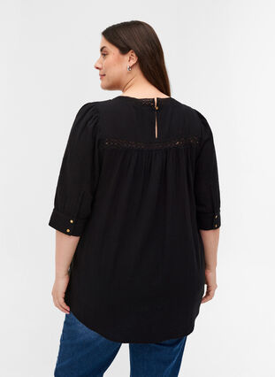 Tunic with 3/4-length sleeves and lace, Black, Model image number 1