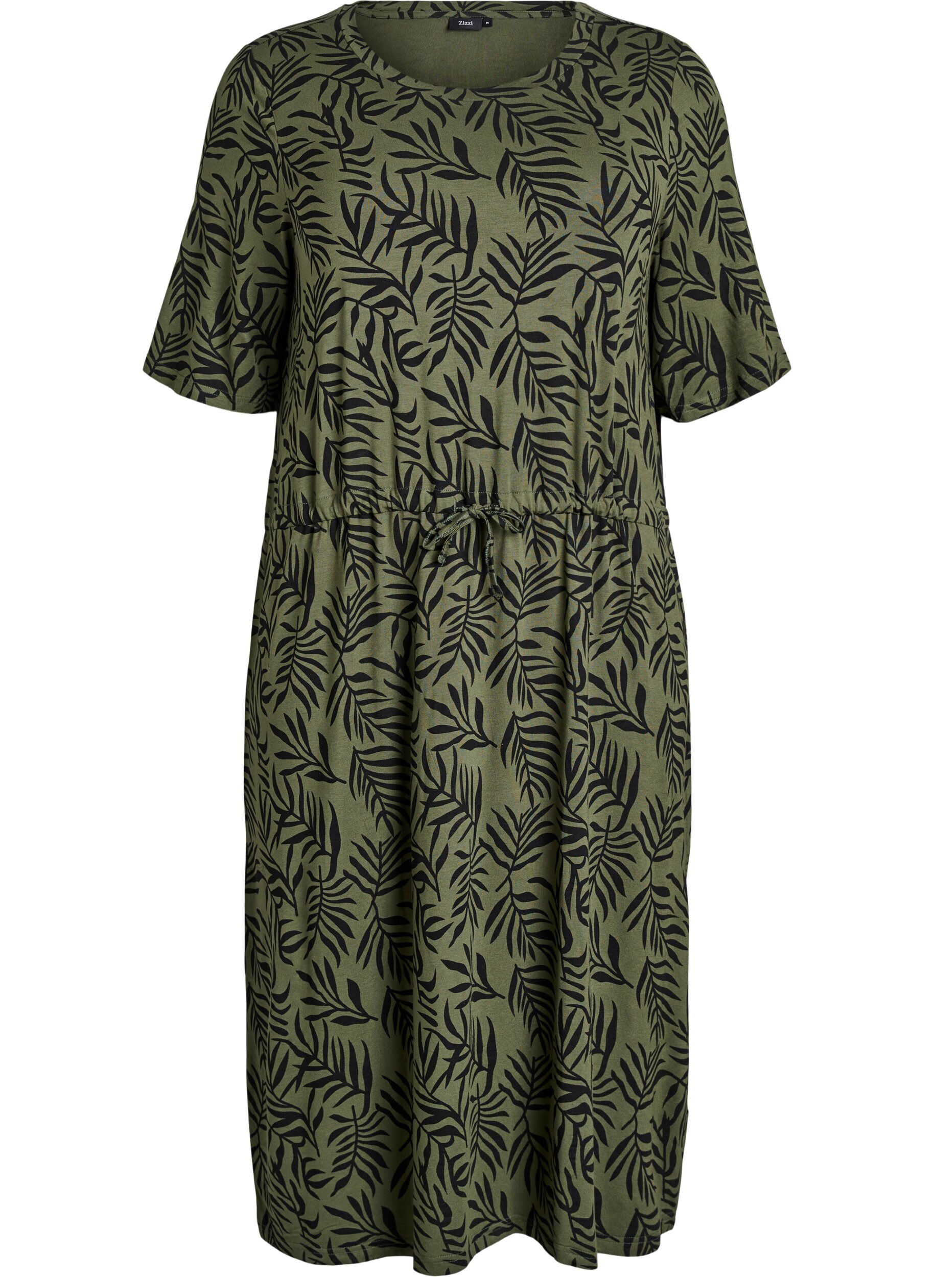 Zizzifashion Midi-length jersey dress with tie belt at the waist, Green, Packshot image number 0
