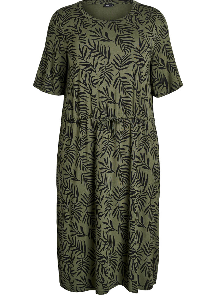 Midi-length jersey dress with tie belt at the waist, Green, Packshot image number 0