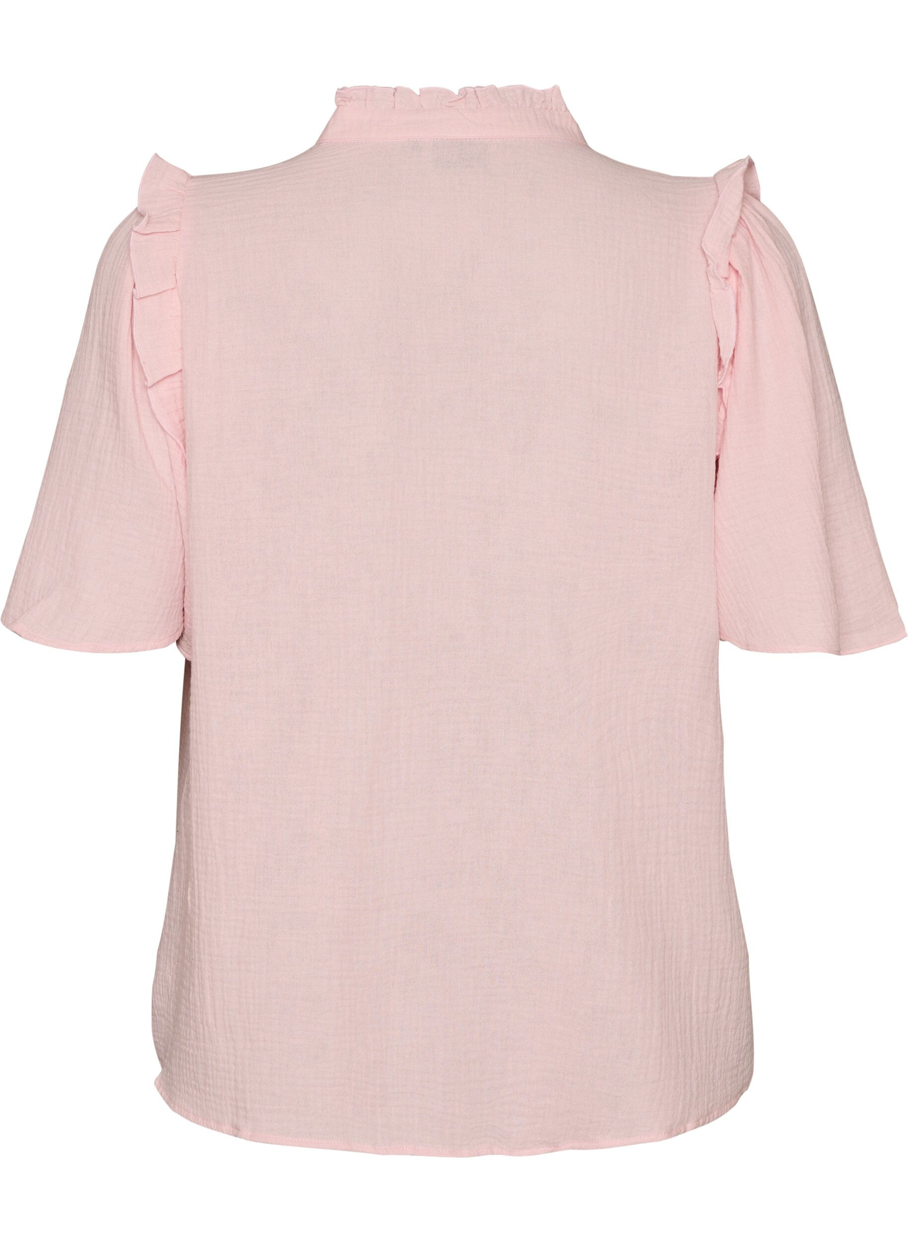 Zizzifashion Blouse in cotton muslin with broderie anglaise and 1/2 sleeves, Rose, Packshot image number 1