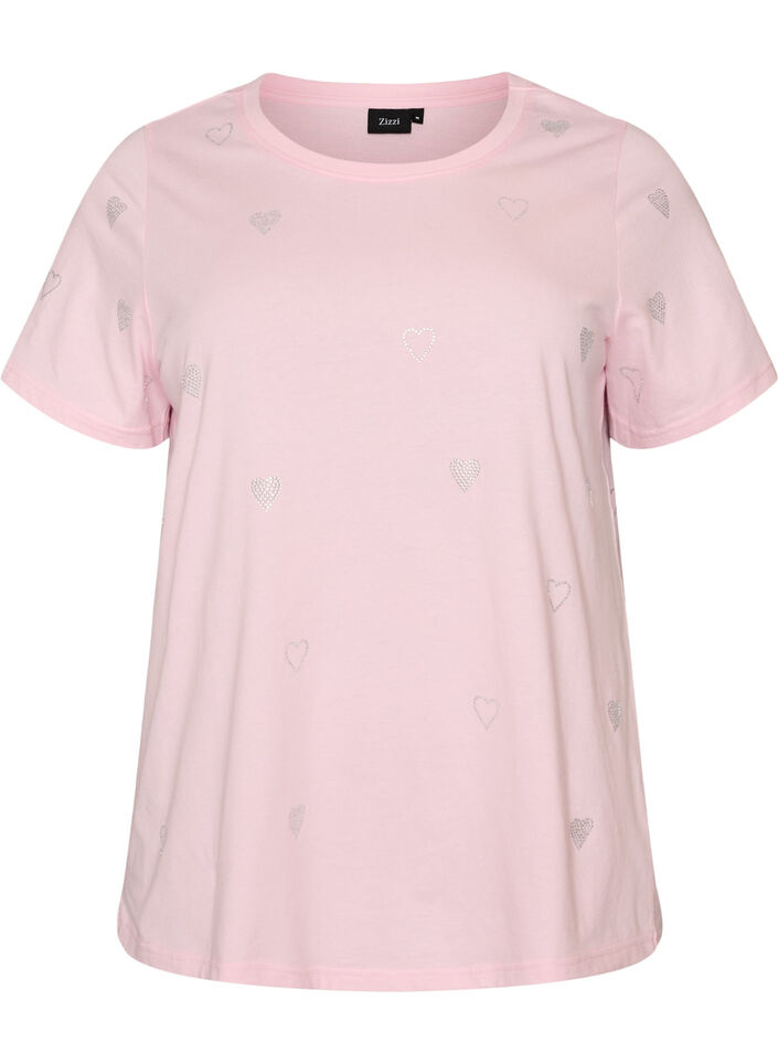 Organic cotton t-shirt with hearts, Rose, Packshot image number 0