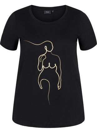 Printed cotton t-shirt, Black w. Gold Foil , Packshot image number 0
