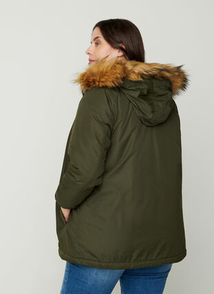 Jacket with a fake fur collar and drawstring waist, Forest Night, Model image number 1