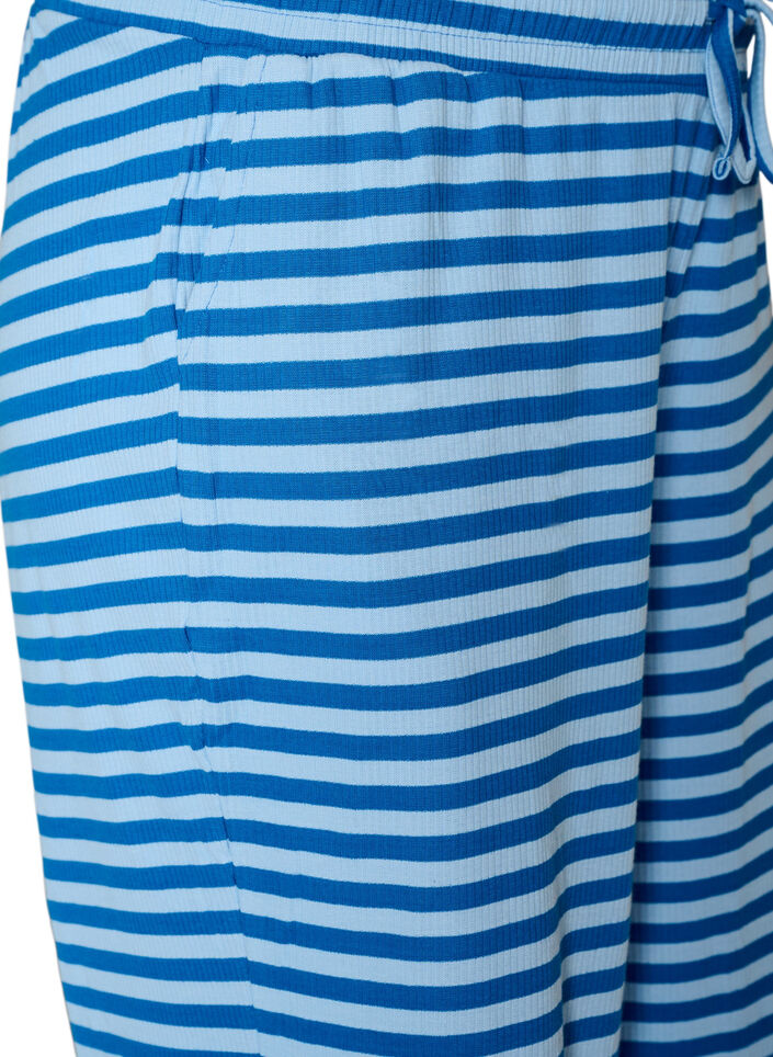 Striped pyjama bottoms with a high waist and wide legs, Light Blue, Packshot image number 2